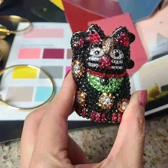 Rhinestones black lucky cat trinket box jewelry box small size good luck kitten - Picture 5 of 15